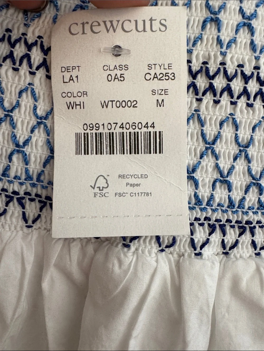 Crewcuts White Mini Skirt with Blue Smocked Waist